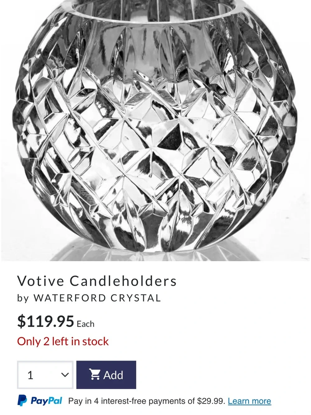 Waterford crystal votive
